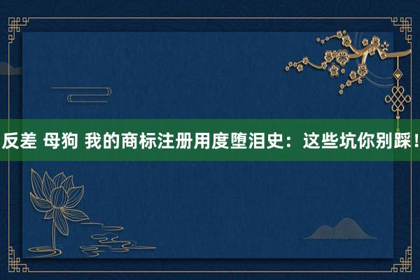 反差 母狗 我的商标注册用度堕泪史：这些坑你别踩！